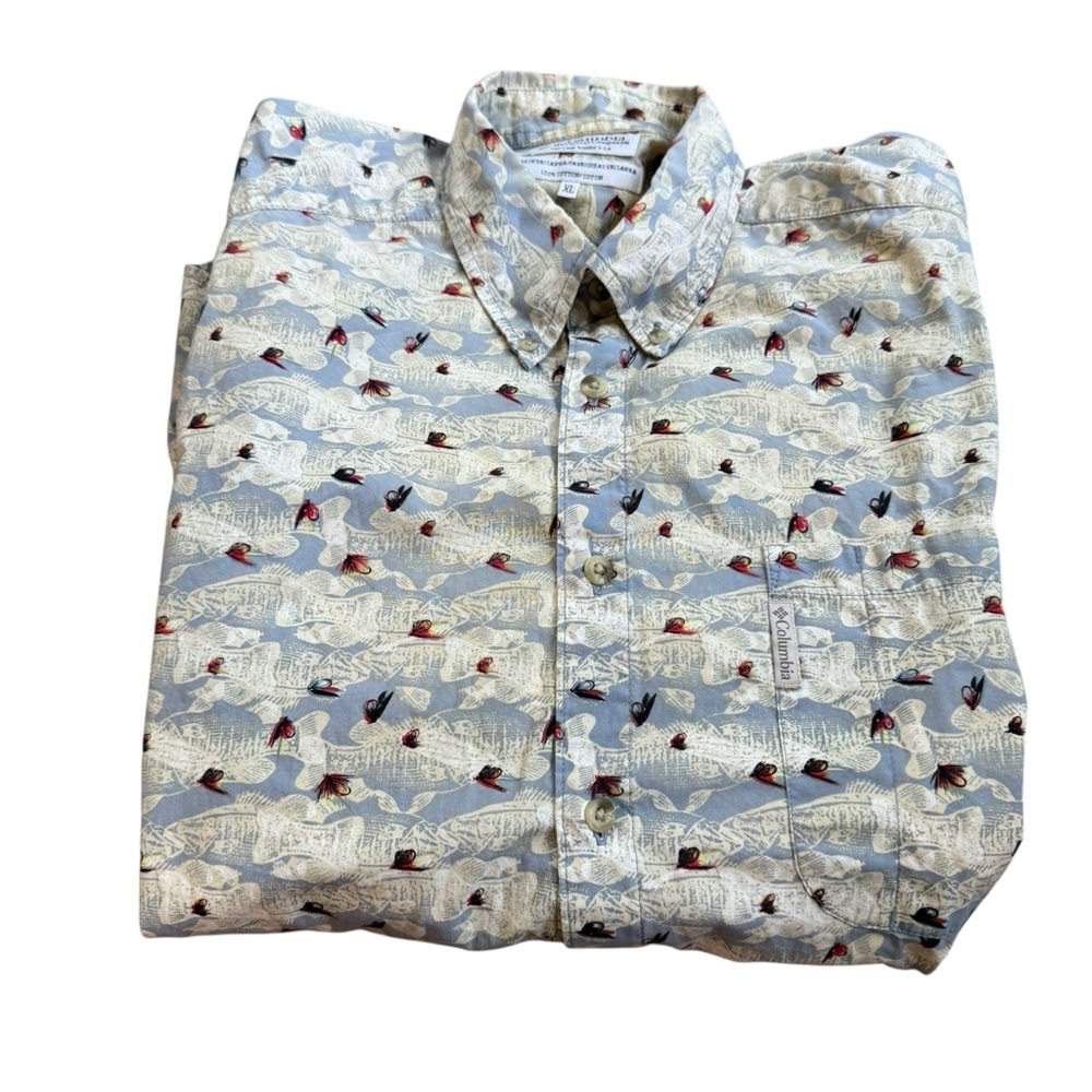 COLUMBIA SPORTSWEAR Shirt Fly Fishing Lure Short Sleeve Button Mens Sz XL
